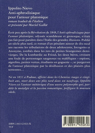 Quatrième de couverture de « ANTI-APHRODISIAQUE POUR L'AMOUR »