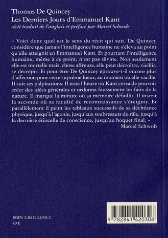 Quatrième de couverture de « LES DERNIERS JOURS D'EMMANUEL KANT »