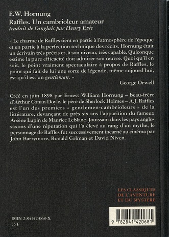 Quatrième de couverture de « RAFFLES. UN CAMBRIOLEUR AMATEUR »