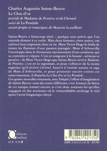 Quatrième de couverture de « LE CLOU D'OR »
