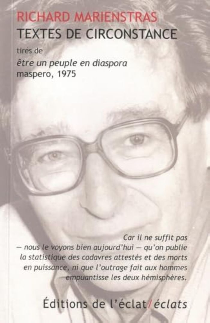 Couverture du livre « Textes de circonstance : extraits de "Être un peuple en Diaspora", Maspero, 1975 » de Richard Marienstras, librairie Les Contes Infusés à Corte