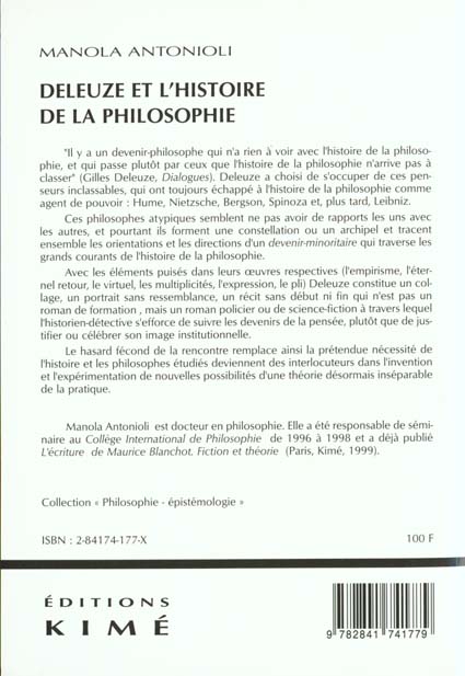 Quatrième de couverture de « DELEUZE ET L'HISTOIRE DE LA PHILOSOPHIE »