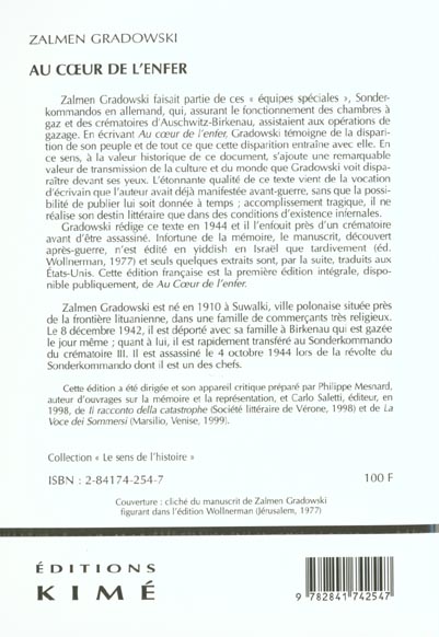 Quatrième de couverture de « AU COEUR DE L'ENFER »