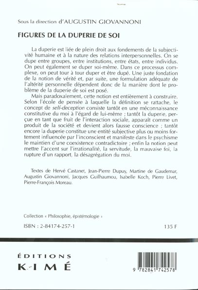 Quatrième de couverture de « FIGURES DE LA DUPERIE DE SOI »