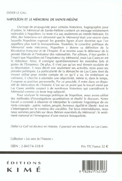 Quatrième de couverture de « NAPOLEON ET LE MEMORIAL DE SAINTE HELENE »