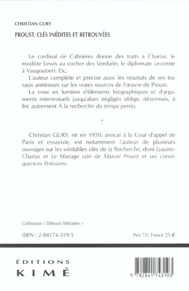 Quatrième de couverture de « PROUST-CLES INEDITES ET RETROUVEES »
