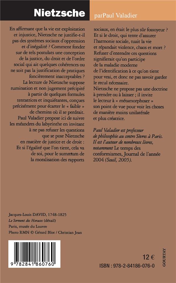 Quatrième de couverture de « NIETZSCHE: CRUAUTE ET NOBLESSE DU DROIT »