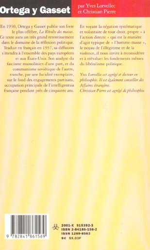 Quatrième de couverture de « ORTEGA Y GASSET: L'EXIGENCE DE LA VERITE »