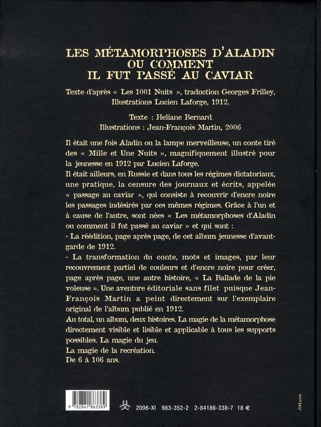 Quatrième de couverture de « LES METAMORPHOSES D'ALADIN OU COMMENT IL FUT PASSE AU CAVIAR »