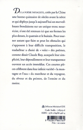 Quatrième de couverture de « JEUX DE MONTAGNES ET D'EAUX - QUATRAINS ET HUITAINS DE CHINE »