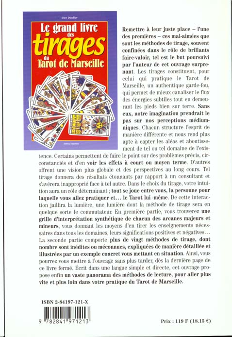 Quatrième de couverture de « GRAND LIVRE TIRAGES TAROT DE MARSEILLE »