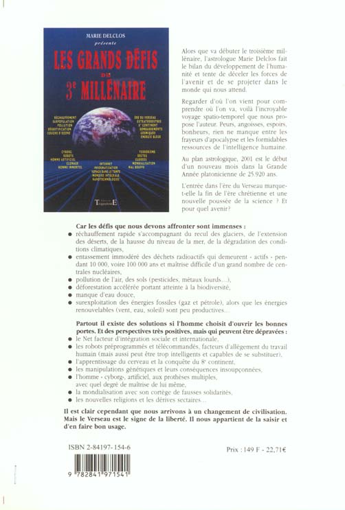 Quatrième de couverture de « LES GRANDS DEFIS DU 3E MILLENAIRE »