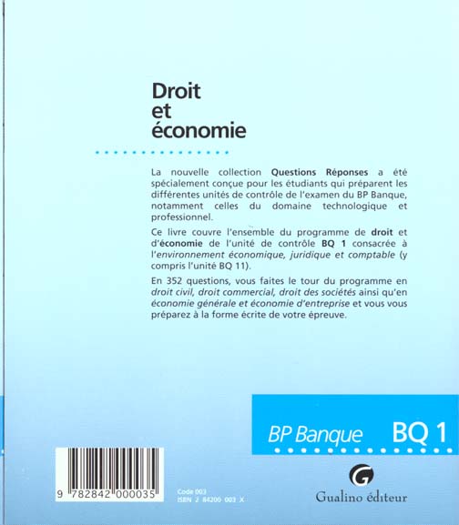 Quatrième de couverture de « QUESTIONS REPONSES - DROIT ET ECONOMIE »