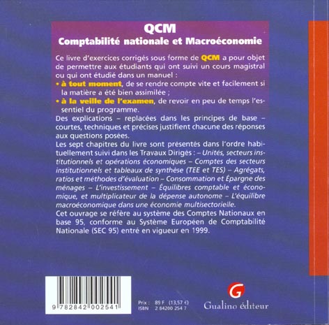 Quatrième de couverture de « QCM. COMPTABILITE NATIONALE ET MACROECONOMIE »