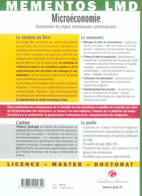 Quatrième de couverture de « MEMENTOS LMD - MICROECONOMIE »