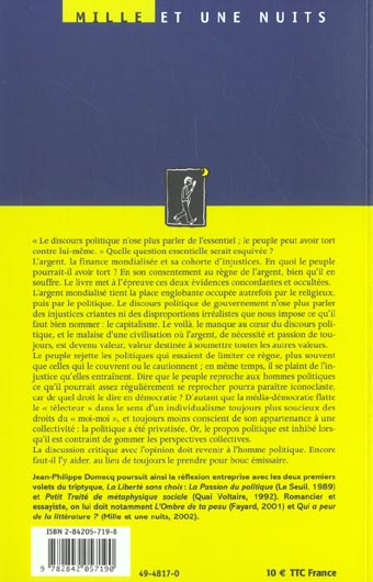 Quatrième de couverture de « LA LIBERTE SANS CHOIX POLITIQUE »