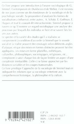 Quatrième de couverture de « GEORG SIMMEL SOCIOLOGUE »