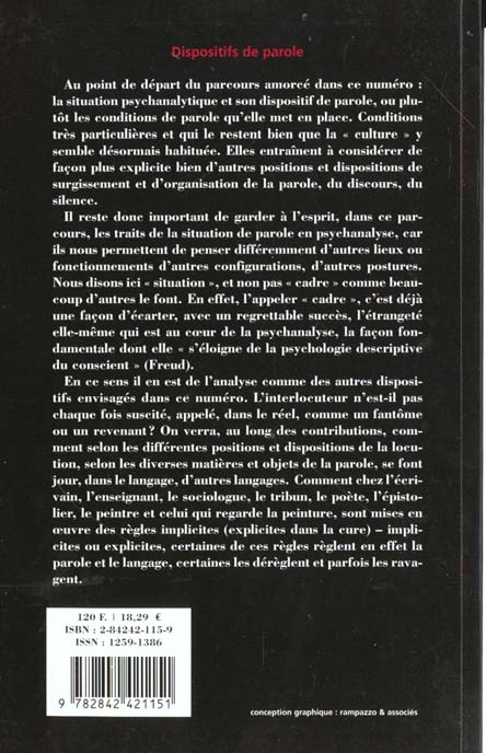Quatrième de couverture de « REVUE L'INACTUEL 05 - DISPOSITIFS DE PAROLE »