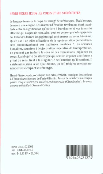 Quatrième de couverture de « LE CORPS ET SES STEREOTYPES »
