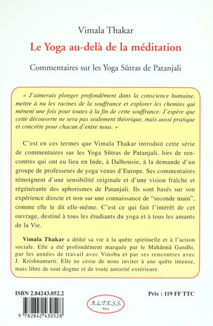 Quatrième de couverture de « YOGA AU-DELA DE LA MEDITATION »