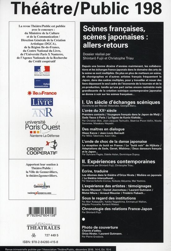 Quatrième de couverture de « THEATRE PUBLIC N 198 - SCENES FRANCAISES SCENES JAPONAISES ALLERS-RETOURS »