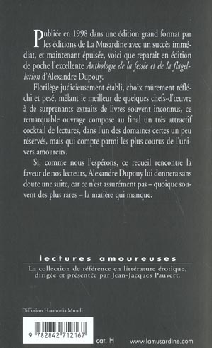 Quatrième de couverture de « ANTHOLOGIE DE LA FESSEE »
