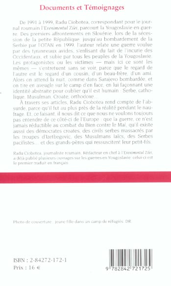 Quatrième de couverture de « UNE GUERRE SANS VAINQUEUR - YOUGOSLAVIE 1991-1999 »