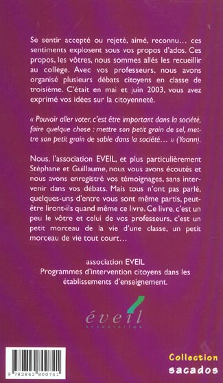 Quatrième de couverture de « LA CITOYENNETE C'EST QUOI ? - PAROLES D'ADOS »