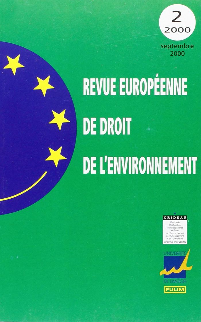 Couverture du livre « REVUE EUROPEENNE DE DROIT DE L'ENVIRONNEMENT, N 2/2000 » de Xxx, librairie Les Contes Infusés à Corte