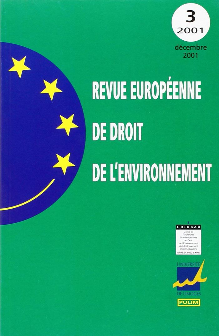 Couverture du livre « REVUE EUROPEENNE DE DROIT DE L'ENVIRONNEMENT, N 3/2001 » de Xxx, librairie Les Contes Infusés à Corte