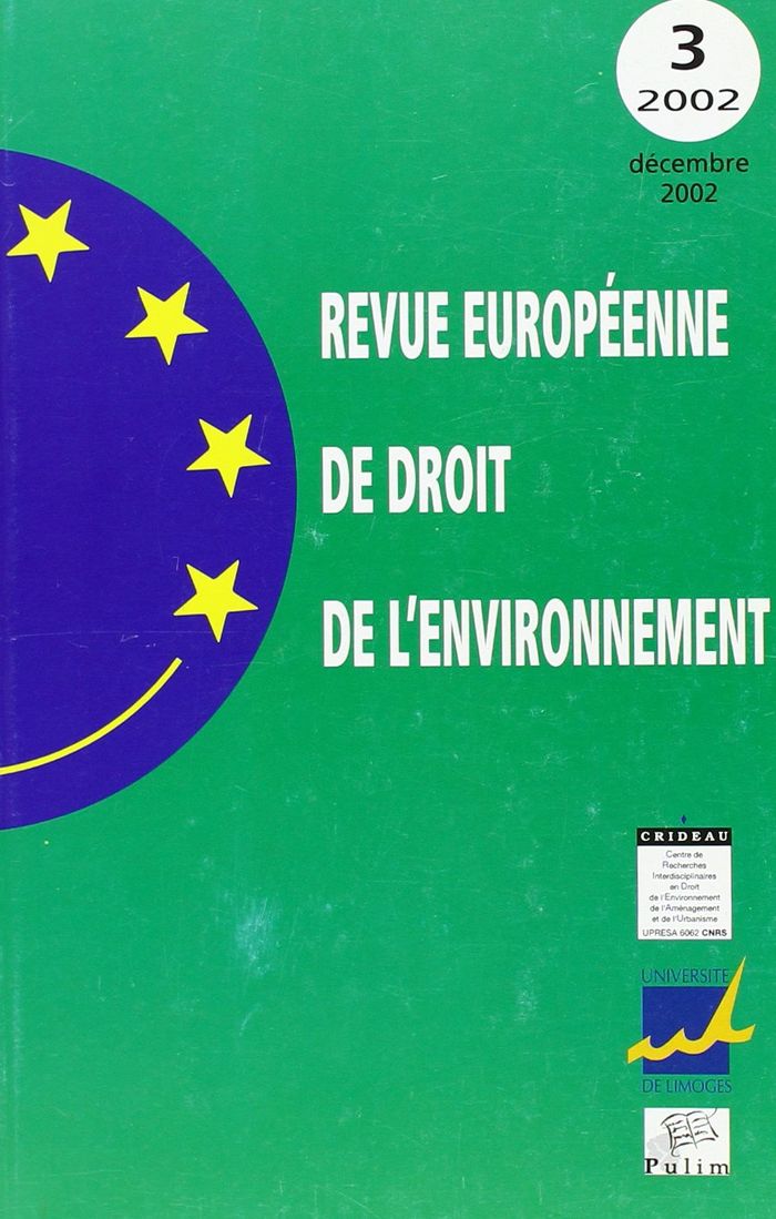 Couverture du livre « REVUE EUROPEENNE DE DROIT DE L'ENVIRONNEMENT, N /2002 » de Revue Europeenne De, librairie Les Contes Infusés à Corte