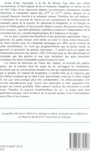 Quatrième de couverture de « DIEU ET LE ROI. LA REPRESSION DU BLASPHEME ET DE L'INJURE AU ROI A LA FIN DU MOYEN AGE »
