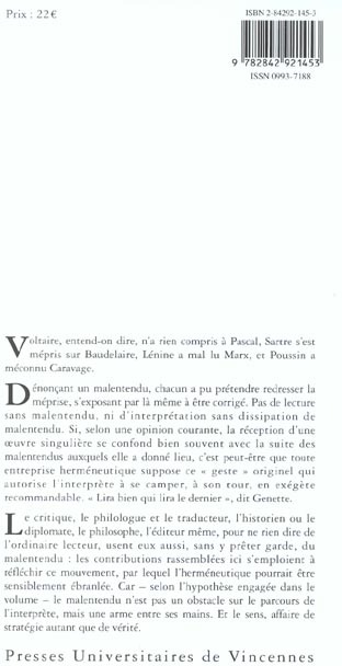 Quatrième de couverture de « LE MALENTENDU »