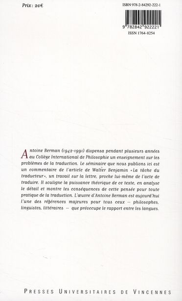 Quatrième de couverture de « L'AGE DE LA TRADUCTION »