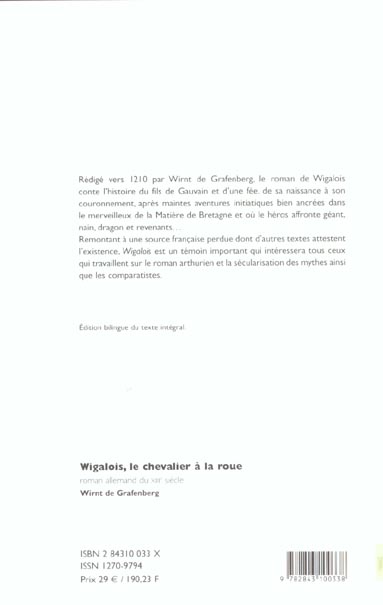 Quatrième de couverture de « WIGALOIS, LE CHEVALIER A LA ROUE »
