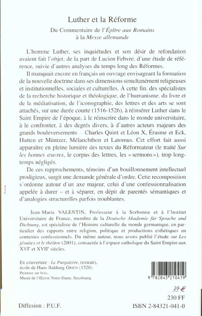 Quatrième de couverture de « LUTHER ET LA REFORME »