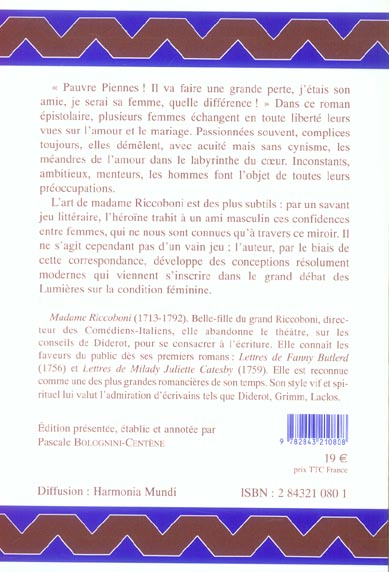Quatrième de couverture de « LETTRES D'ADELAIDE DE DAMMARTIN »
