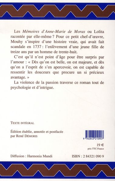 Quatrième de couverture de « MEMOIRES D'ANNE-MARIE DE MORAS »