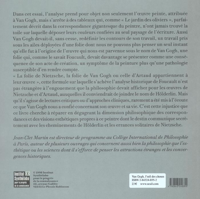 Quatrième de couverture de « VAN GOGH. L'OEIL DES CHOSES »