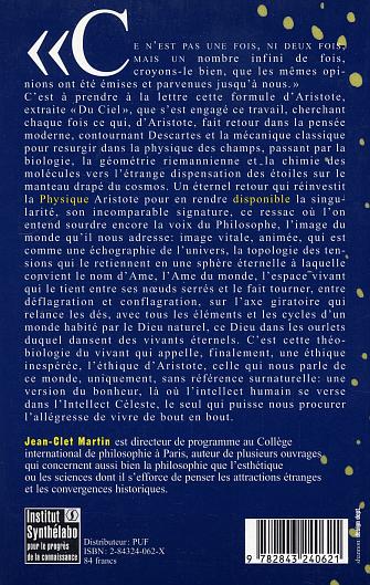 Quatrième de couverture de « L'AME DU MONDE. DISPONIBILITE D'ARISTOTE »