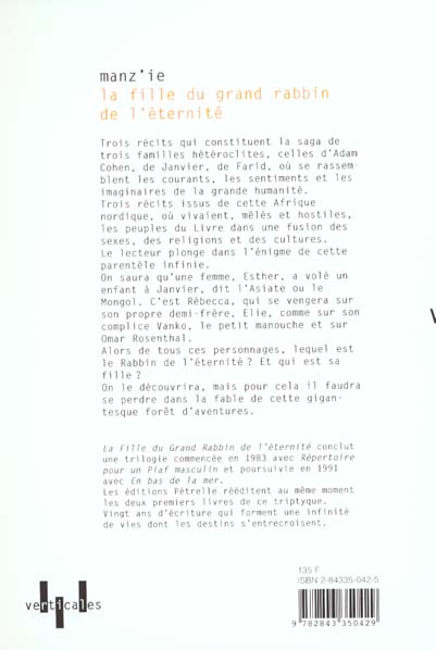 Quatrième de couverture de « LA FILLE DU GRAND RABBIN DE L'ETERNITE »