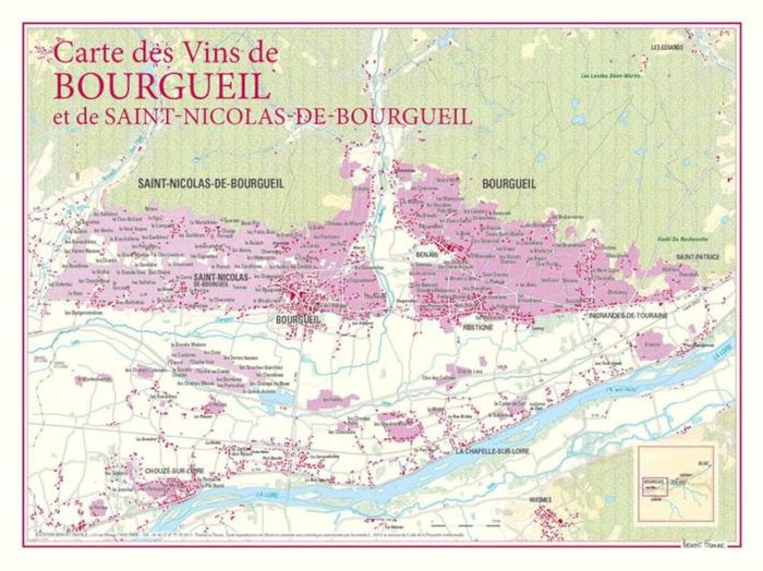 Couverture du livre « CARTE DES VINS DE BOURGUEIL ET ST NICOLAS DE BOURGUEIL », librairie Les Contes Infusés à Corte