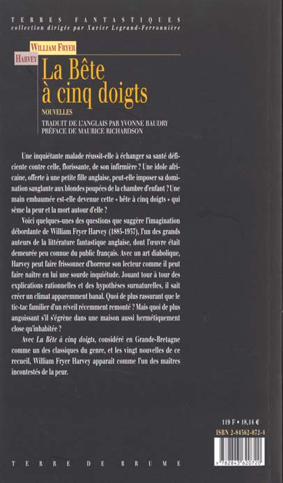 Quatrième de couverture de « LA BETE A CINQ DOIGTS »