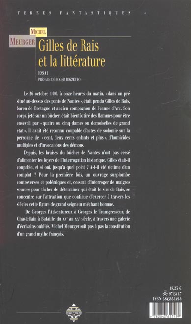 Quatrième de couverture de « GILLES DE RAIS ET LA LITTERATURE »
