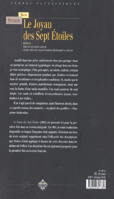 Quatrième de couverture de « Le joyau des sept étoiles »