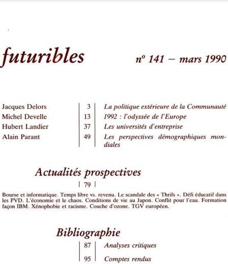 Quatrième de couverture de « FUTURIBLES 141, MARS 1990. LA POLITIQUE EXTERIEURE DE LA COMMUNAUTE - LES PERSPECTIVES ECONOMIQUES E »
