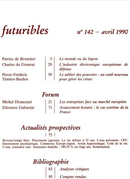 Quatrième de couverture de « FUTURIBLES 142, AVRIL 1990. LE MONDE VU PAR LES JAPONAIS - COMMENT LES ENTREPRISES VIVENT L'EUROPE »
