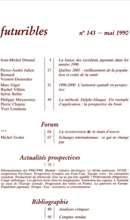Quatrième de couverture de « FUTURIBLES 143, MAI 1990. LA PUISSANCE FINANCIERE JAPONAISE - VIEILLISSEMENT ET DEPENSES DE SANTE AU »