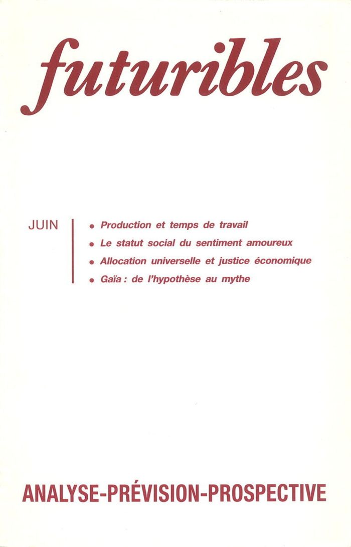 Couverture du livre « FUTURIBLES 144, JUIN 1990. PRODUCTION ET TEMPS DE TRAVAIL - LE STATUT SOCIAL DU SENTIMENT AMOUREUX » de Cette/taddei/roussel, librairie Les Contes Infusés à Corte