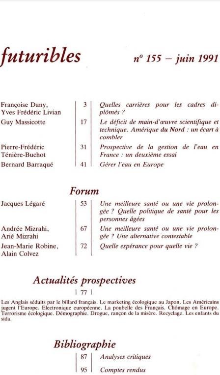 Quatrième de couverture de « FUTURIBLES 155, JUIN 1991. FORMATIONS, QUALIFICATIONS ET CARRIERES - LA GESTION DE L'EAU EN EUROPE »